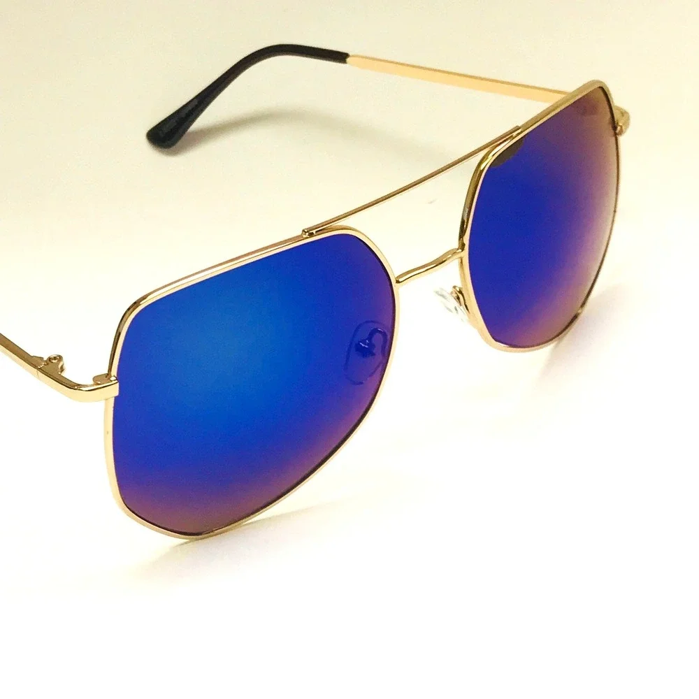 Aviator Sunglasses Blue‎ Mirrored Lens Gold Frame Fashion Sun Glasses Trendy New